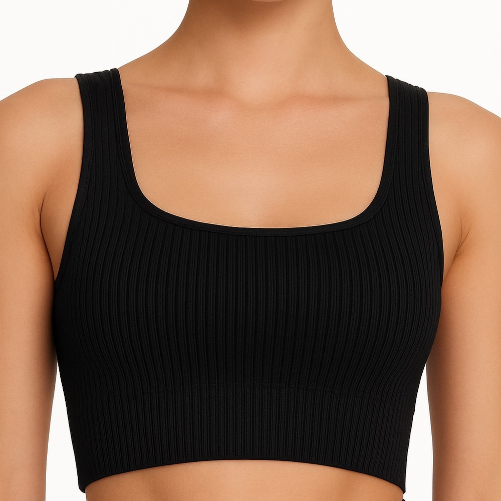 GOOD AMERICAN Seamless Ribbed Lounge Stretch Tank Bra Thick Strap SIZE XS 0 Fit